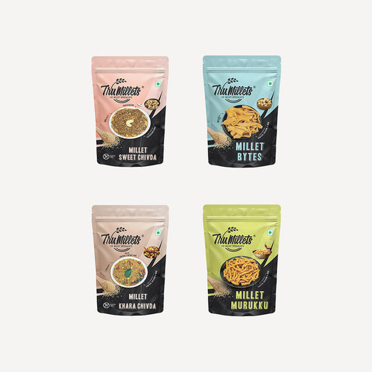 Healthy Millet Snack Combo | Khara Chivda, Millet Bites, Murukku & Sweet Chivda